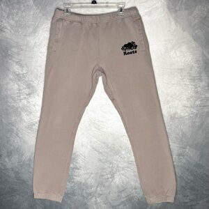 Roots Canada Sweatpants Jogger Men M Brown Gray Organic Cotton Drawstring Fleece